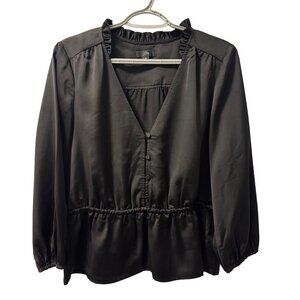 J.Crew Womens Black Long Sleeve Ruffle Neck Top Size 8 blouse